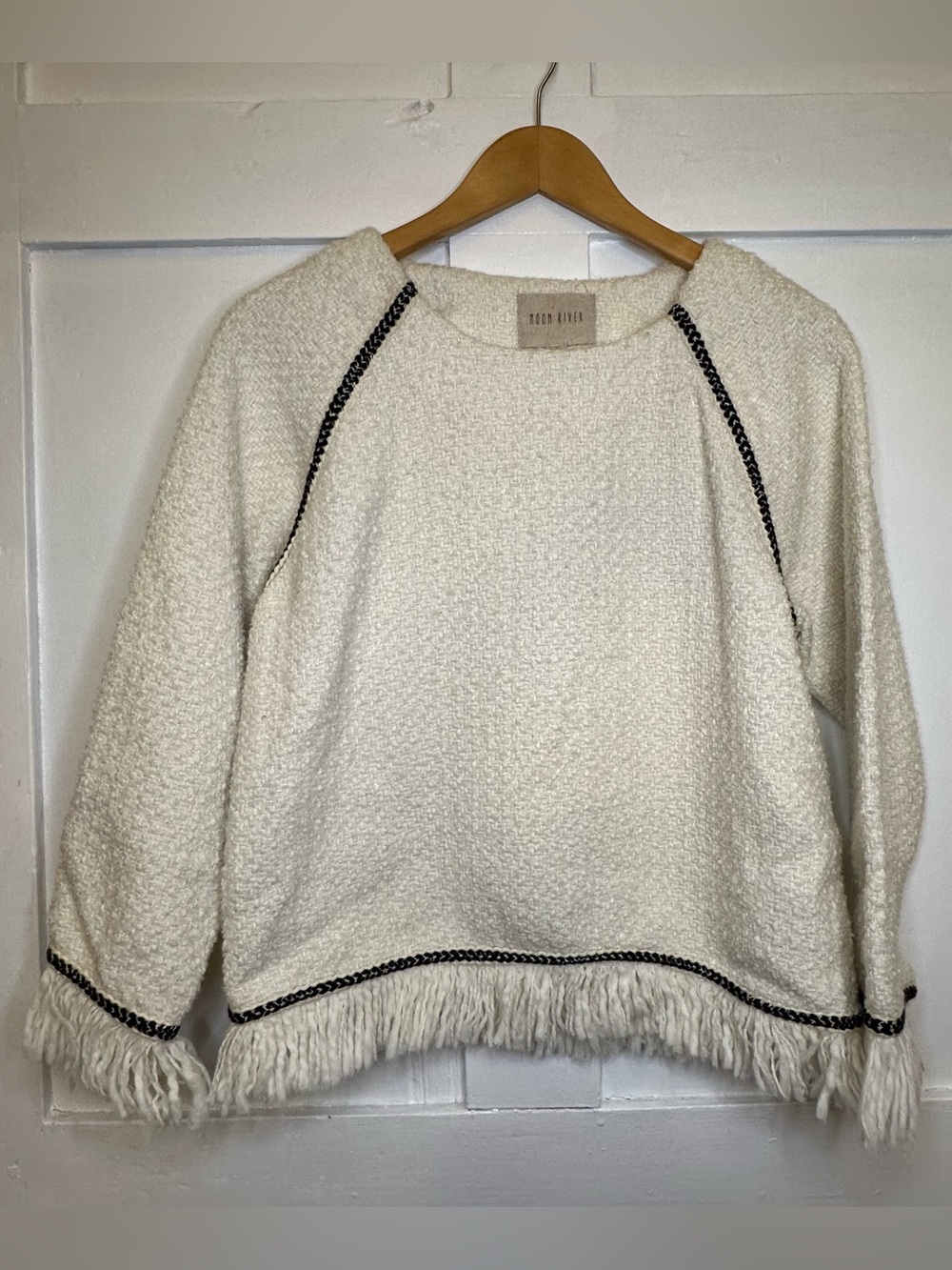 Moon River Cream Textured Bouclé Knit Sweater Size S